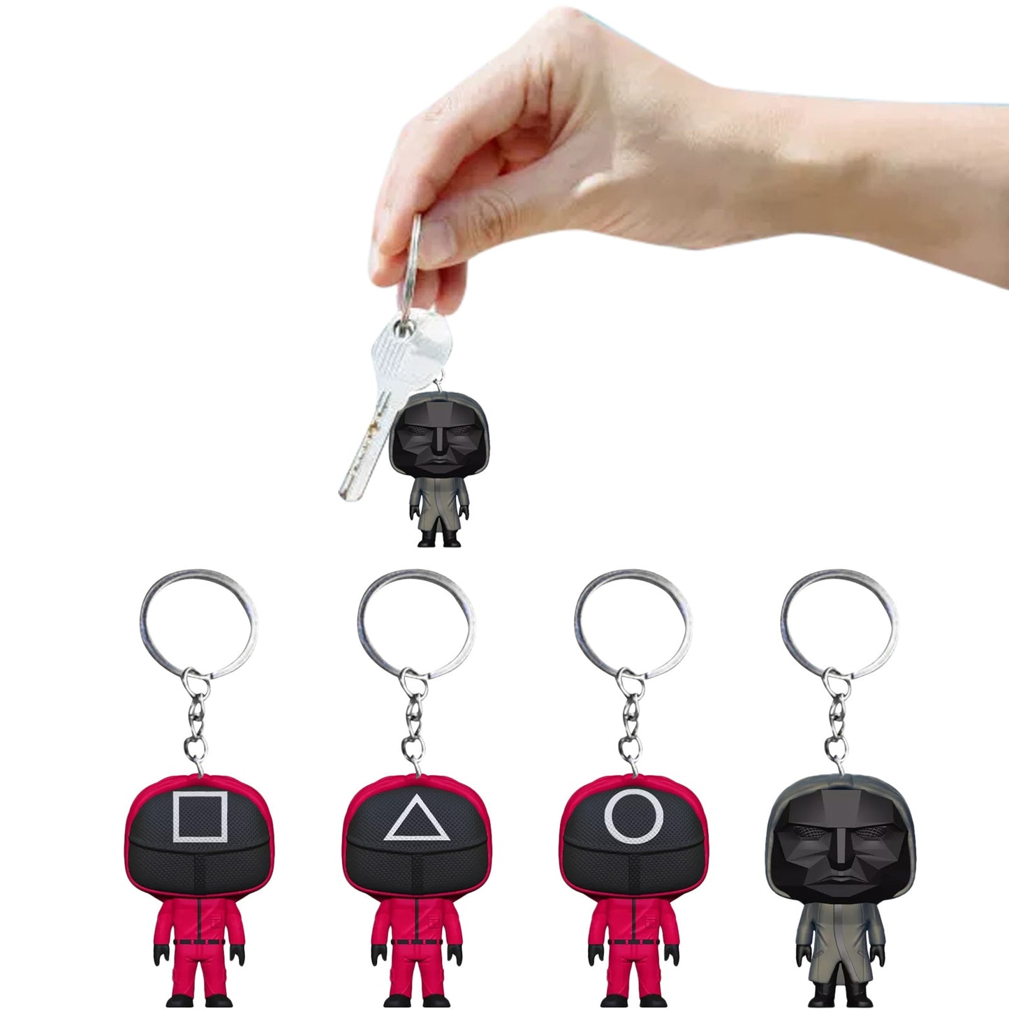 Squid Game Keychain Soldier Spopular Triangle Series Creative 3d Mini Doll Figurine Key Ring Car Backpack Pendant Gift Ornament