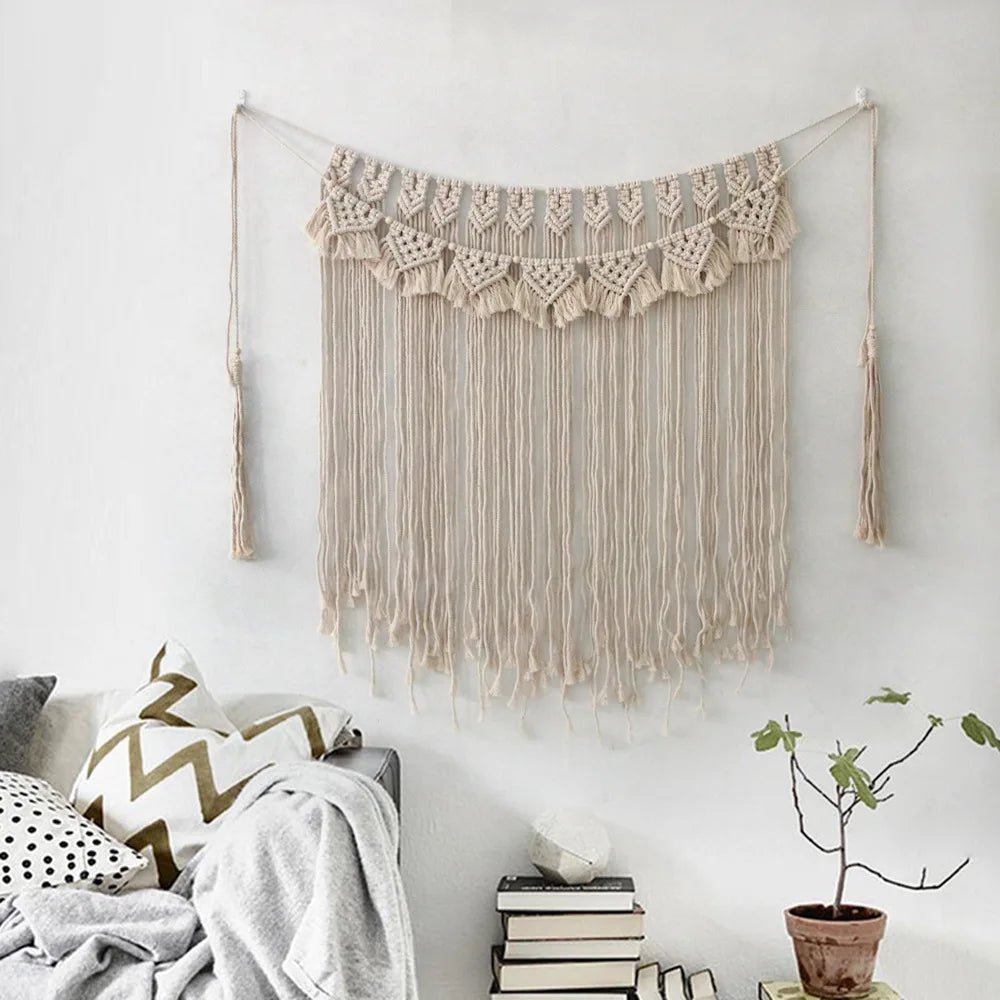 Macrame Tapestry Wall Hanging Bohemian Chic Elegant Scenic Handmade Woven Wall Tapestry Curtain Sofa Bedroom Background Decor