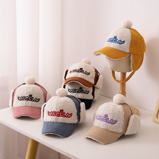 Children's Hat Autumn/Winter Ear Protection Warm Hat Boys' Corduroy Duck Tongue Hat Girls' Winter Fashion Baseball Hat