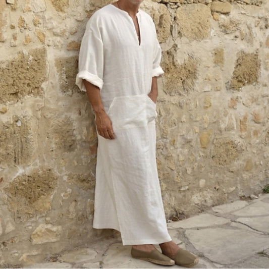 Men's loose standing collar, door tube, long sleeved robe, ethnic style, Middle Eastern robe