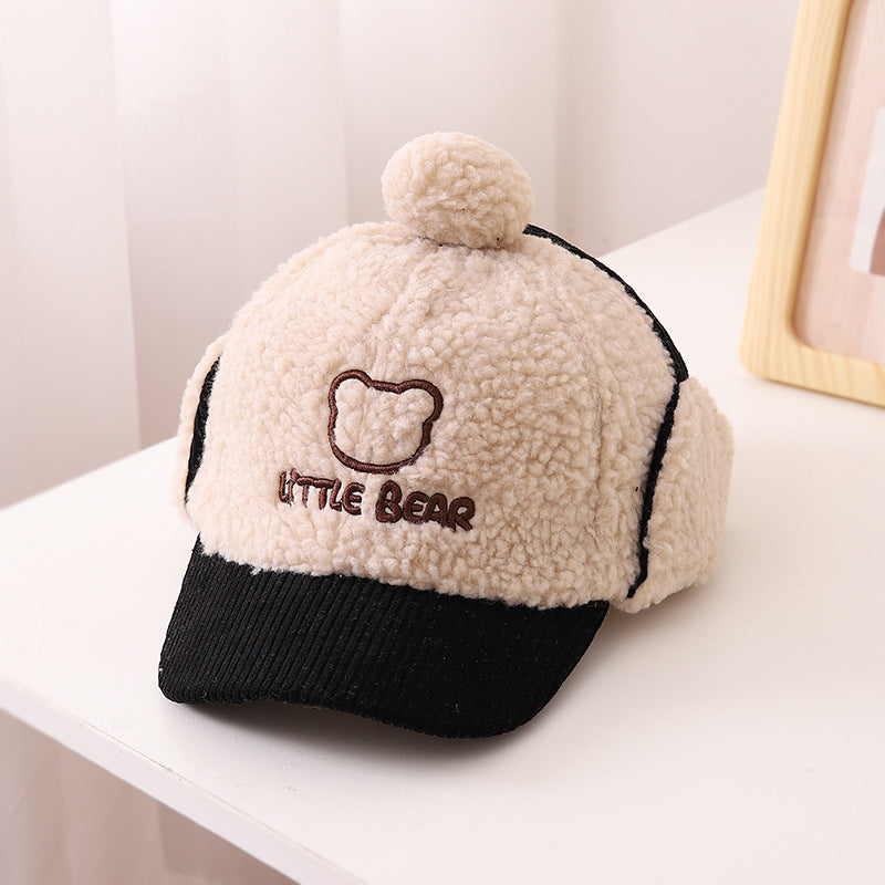 Children's Hat Autumn/Winter Ear Protection Warm Hat Boys' Corduroy Duck Tongue Hat Girls' Winter Fashion Baseball Hat