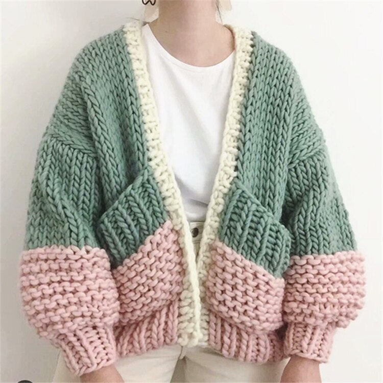 Boho Inspired HANDMADE cardigan puff sleeve women cardigan women warm winter cardigans sweaters new fashion knitwear outwear