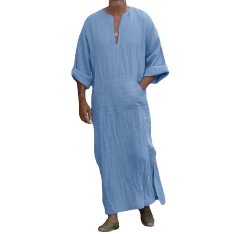 Men's loose standing collar, door tube, long sleeved robe, ethnic style, Middle Eastern robe