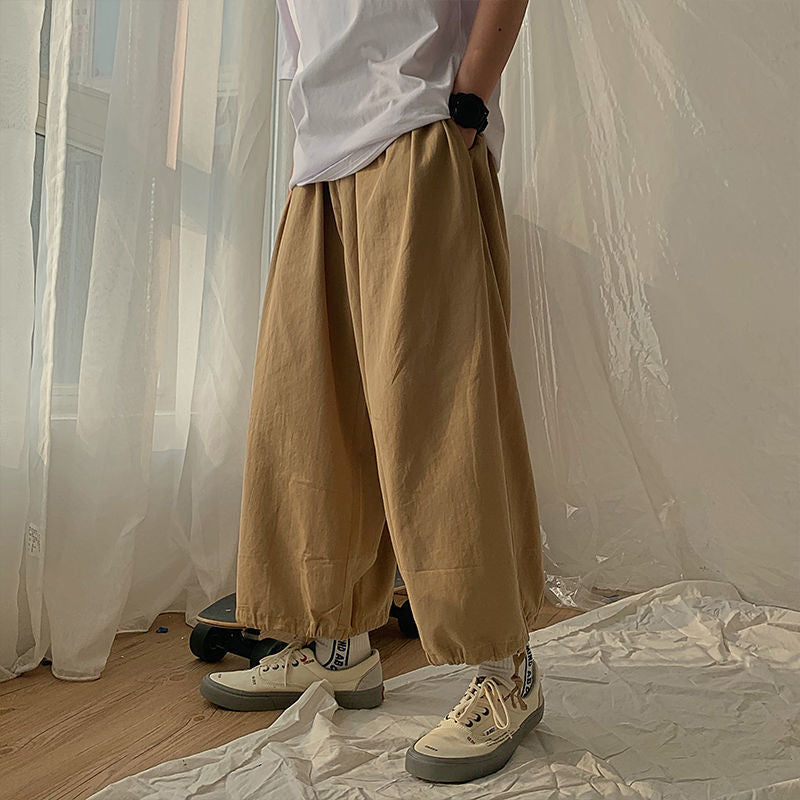 Men's loose cuffed casual lantern pants trendy straight tube work pants