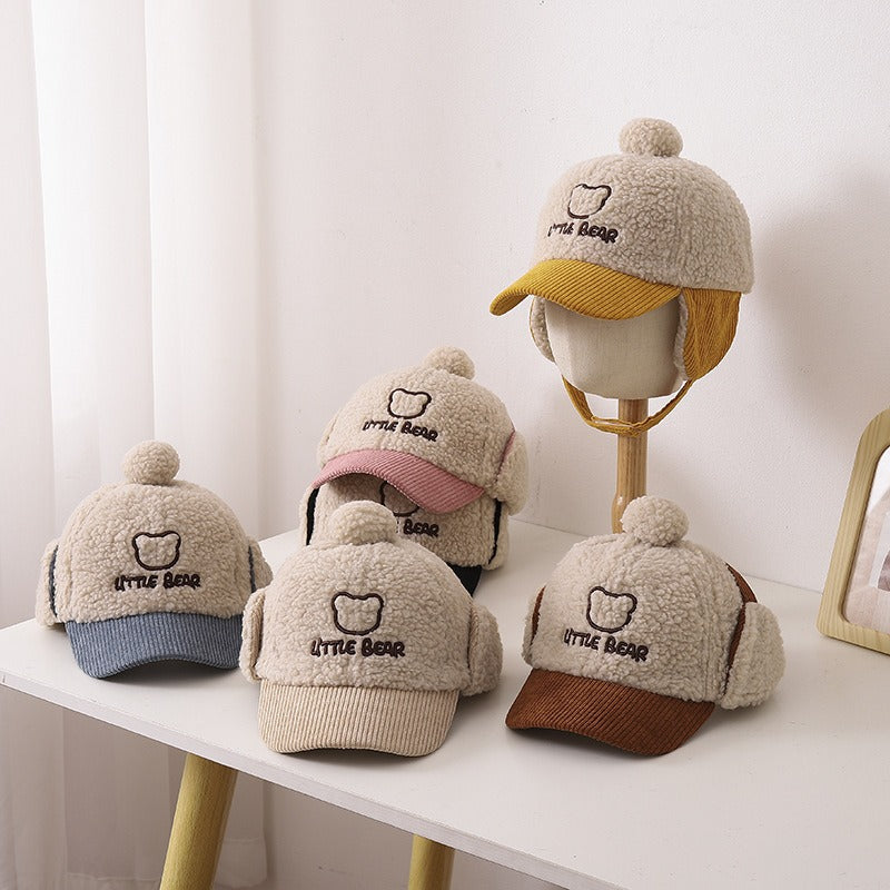 Children's Hat Autumn/Winter Ear Protection Warm Hat Boys' Corduroy Duck Tongue Hat Girls' Winter Fashion Baseball Hat