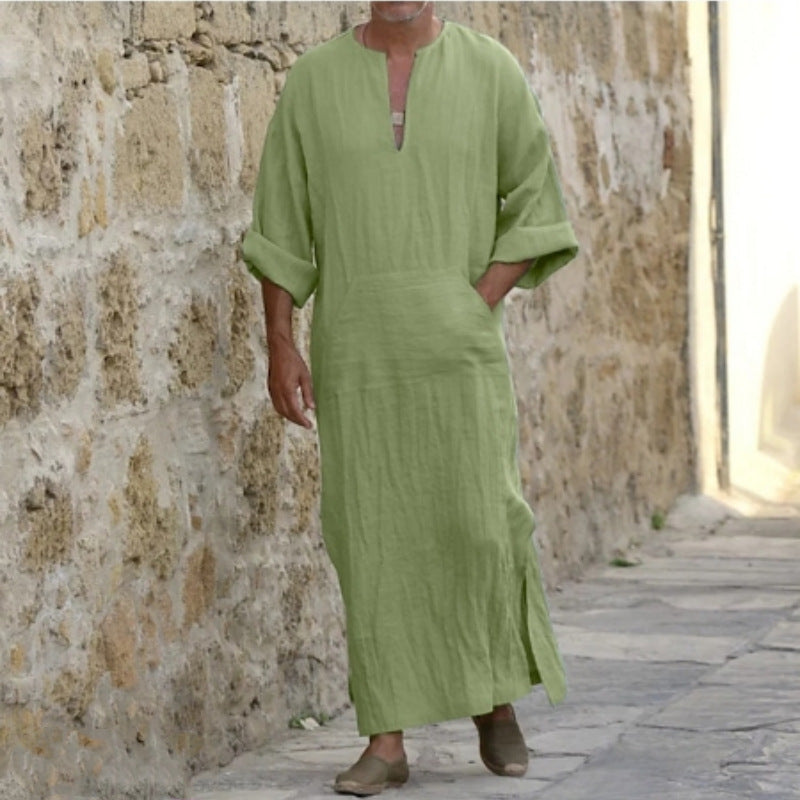 Men's loose standing collar, door tube, long sleeved robe, ethnic style, Middle Eastern robe