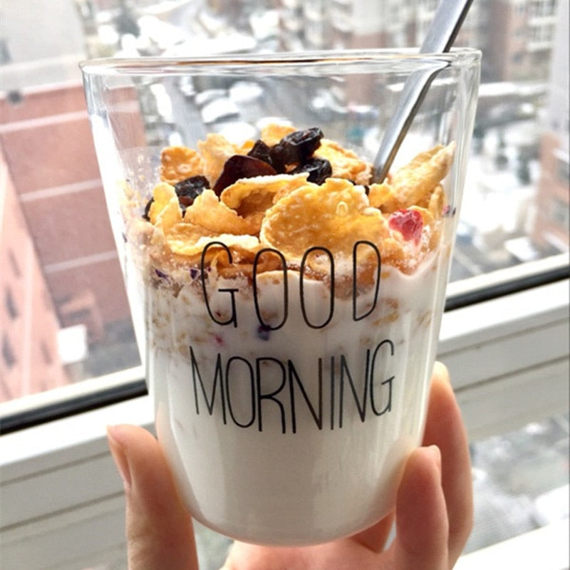 Lovely Glass Breakfast Cup Coffee Tea Milk Yogurt Mug Creative Good Morning Mug Gifts 400ml