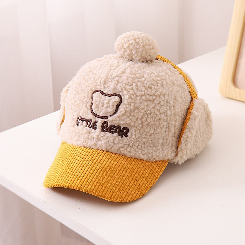 Children's Hat Autumn/Winter Ear Protection Warm Hat Boys' Corduroy Duck Tongue Hat Girls' Winter Fashion Baseball Hat