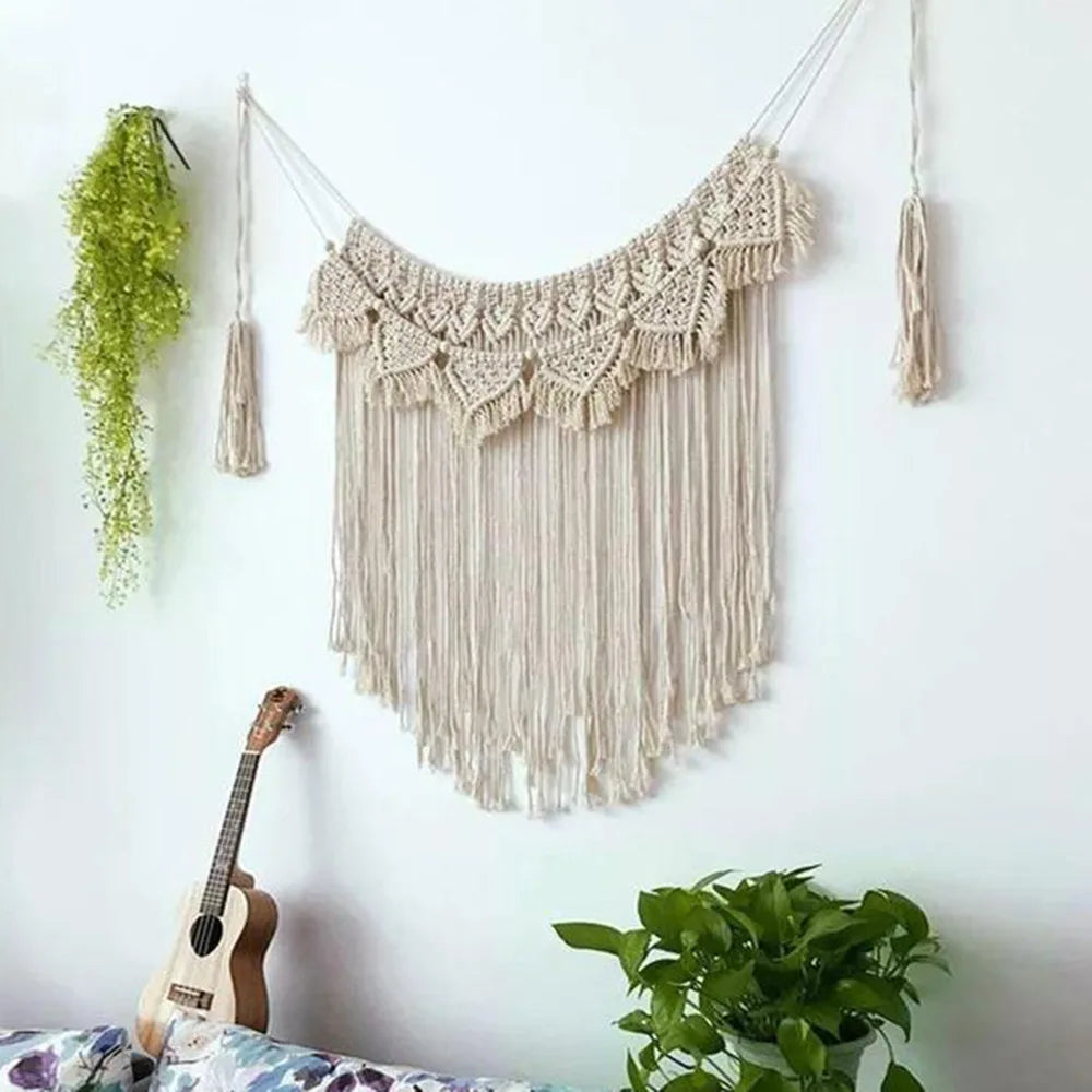 Macrame Tapestry Wall Hanging Bohemian Chic Elegant Scenic Handmade Woven Wall Tapestry Curtain Sofa Bedroom Background Decor